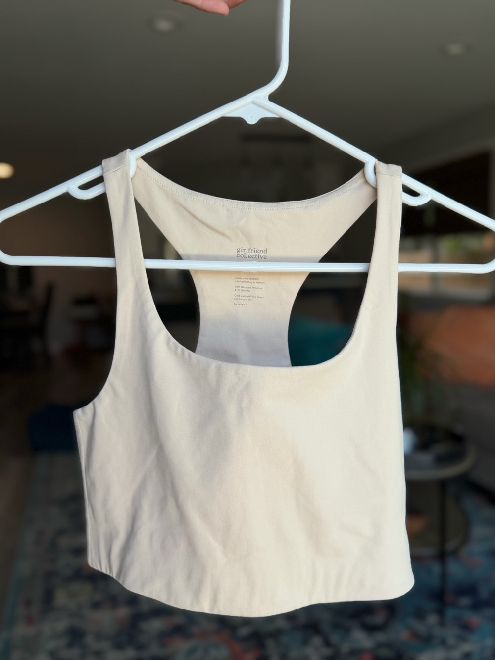 Girlfriend collective Cream Racerback Crop Bra Top Tank size small